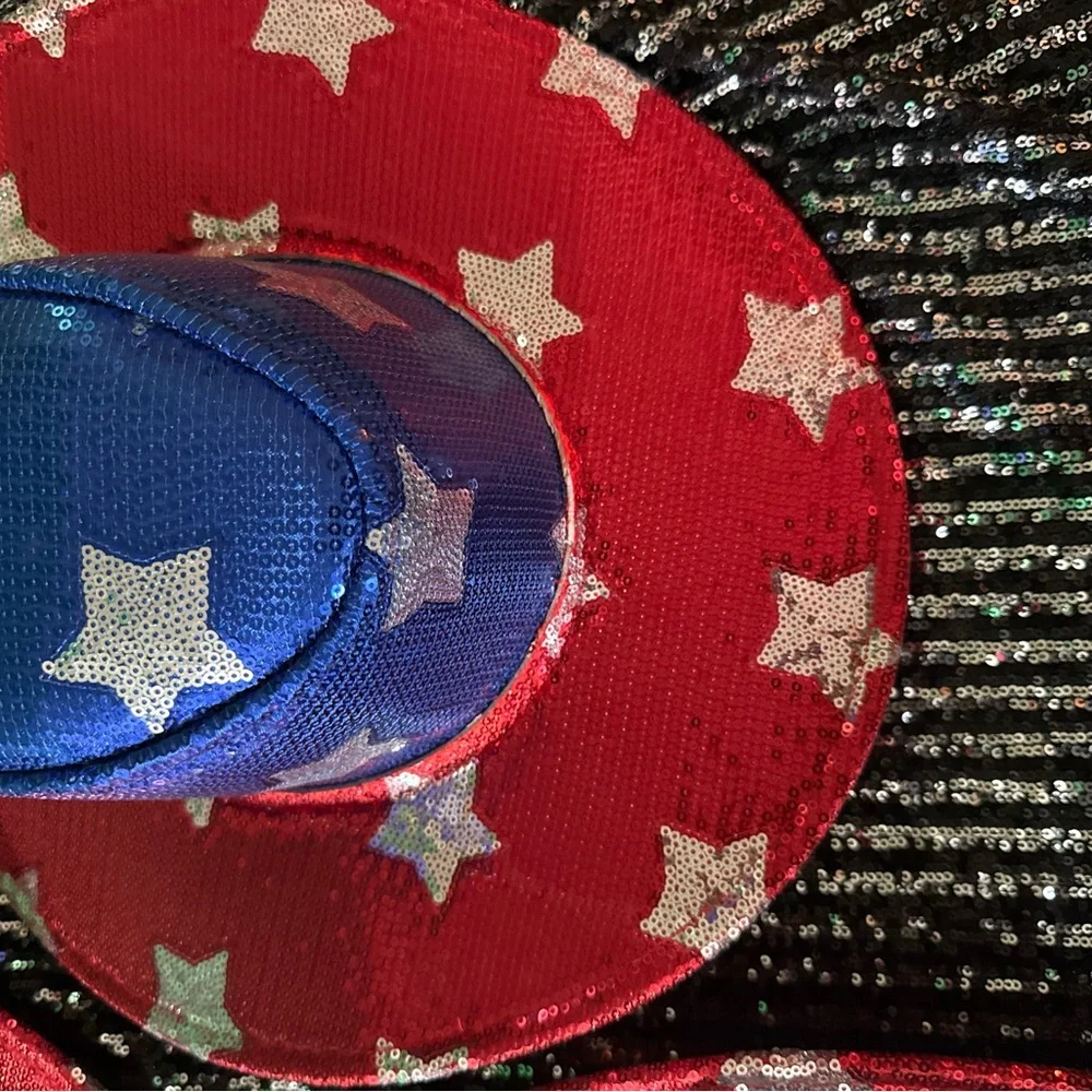 Patriotic Sequin Cowboy Hat - Red and Blue